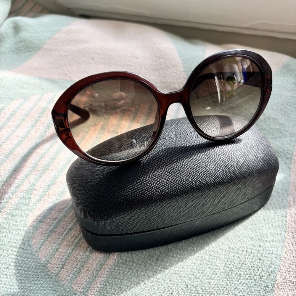 Salvatore Ferragamo 57mm Oval Sunglasses- Crystal Brown